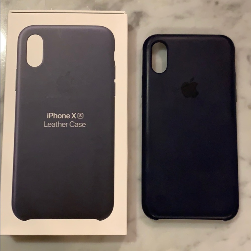Apple branded iPhone XS leather case midnight blue